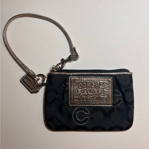 Coach Poppy Op Art Small Wristlet, Black and Silver Jacquard